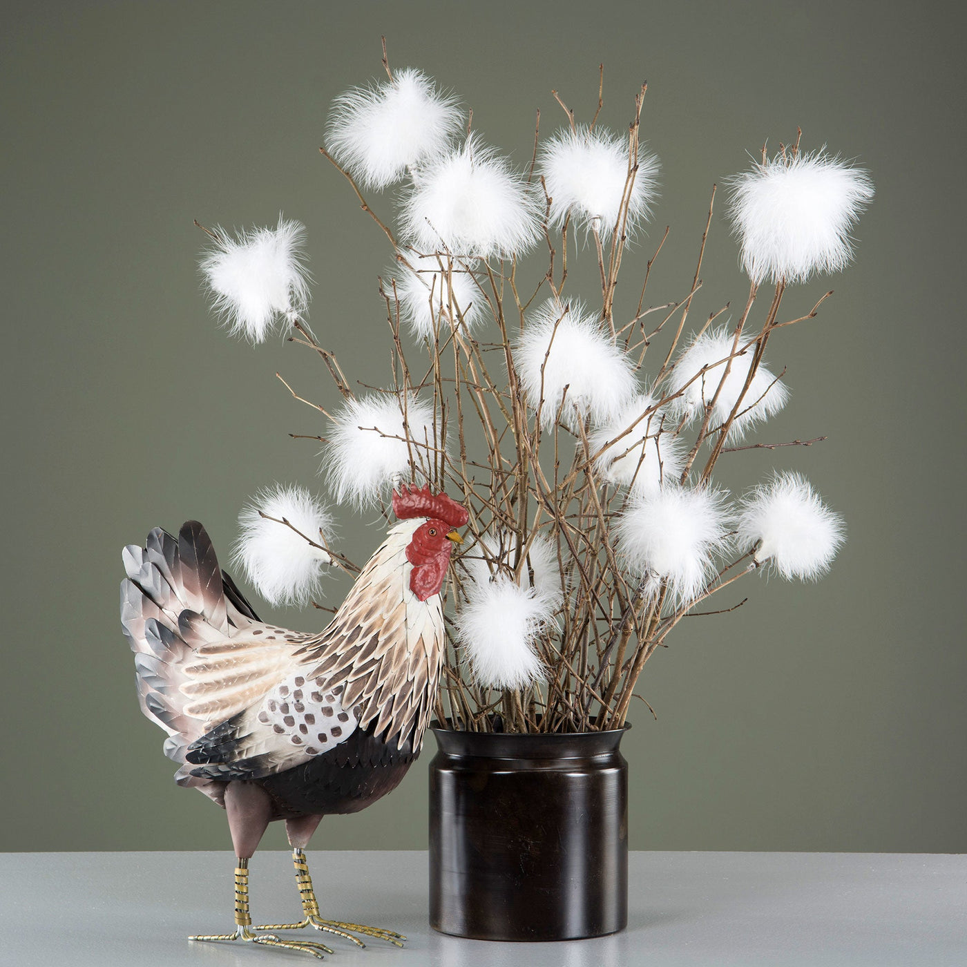 Feder "Pudervippa" auf Drahtstahl 12er Pack Weiß