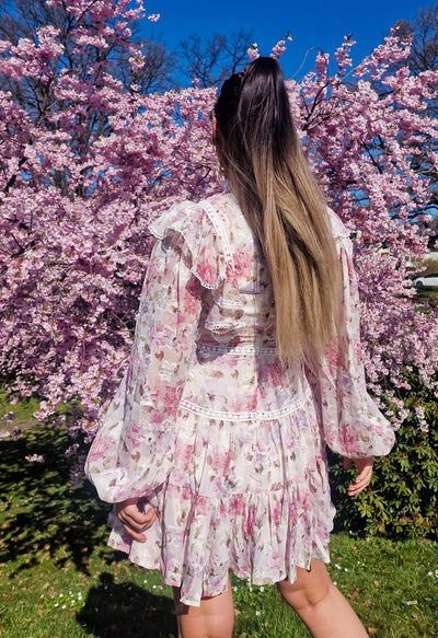 Blumiges Spitzenkleid Rosa