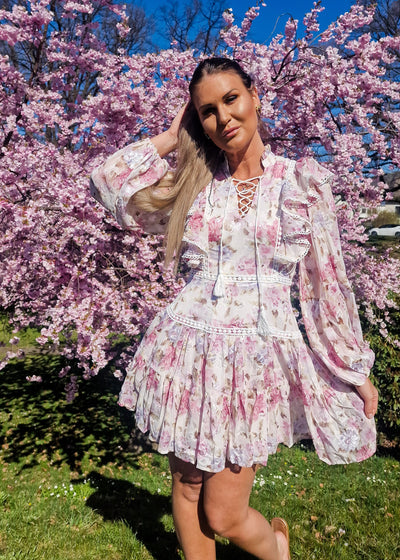 Blumiges Spitzenkleid Rosa