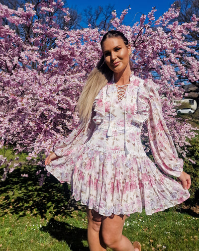 Blumiges Spitzenkleid Rosa