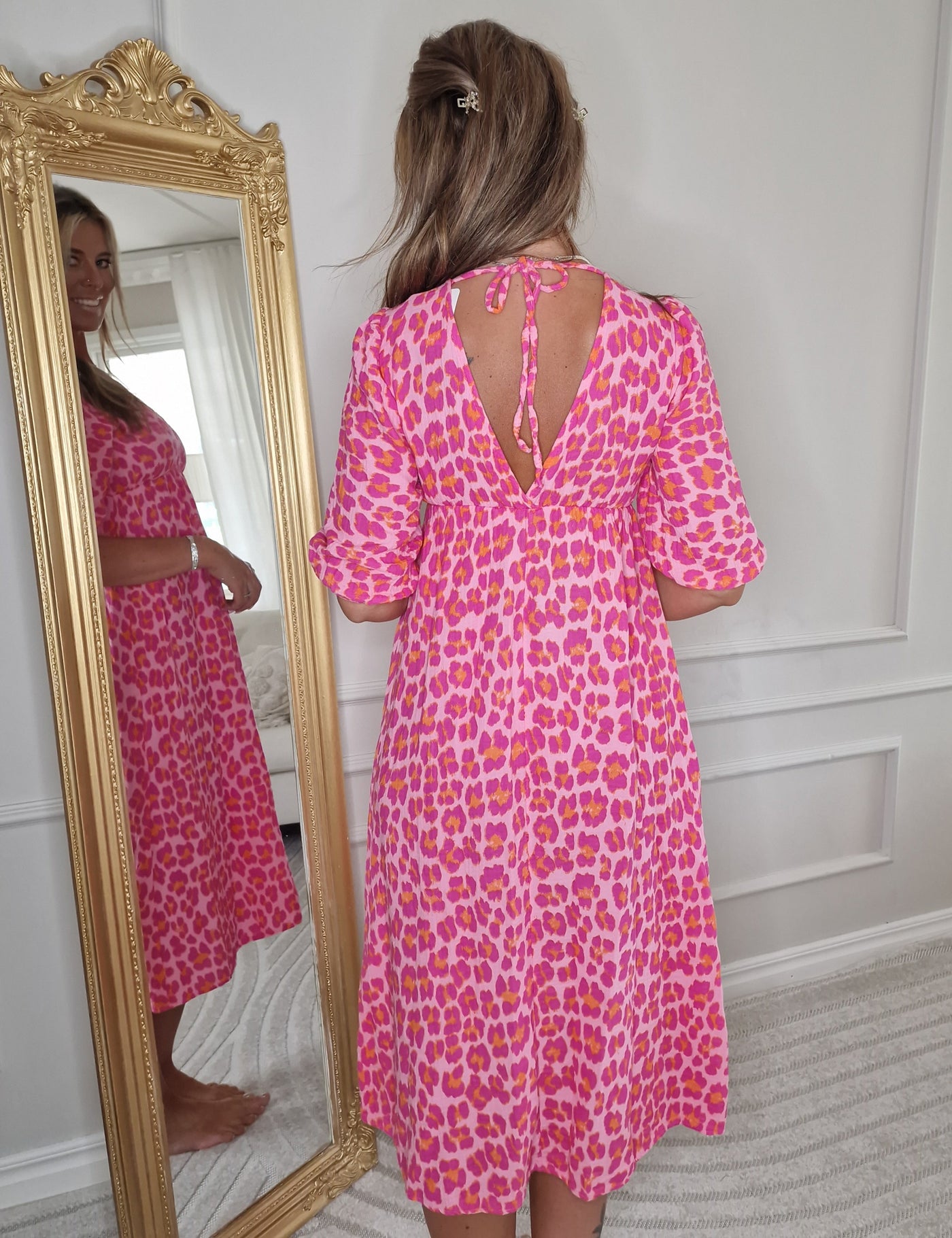 Baumwoll-Gaze-Kleid Rosa Leopard