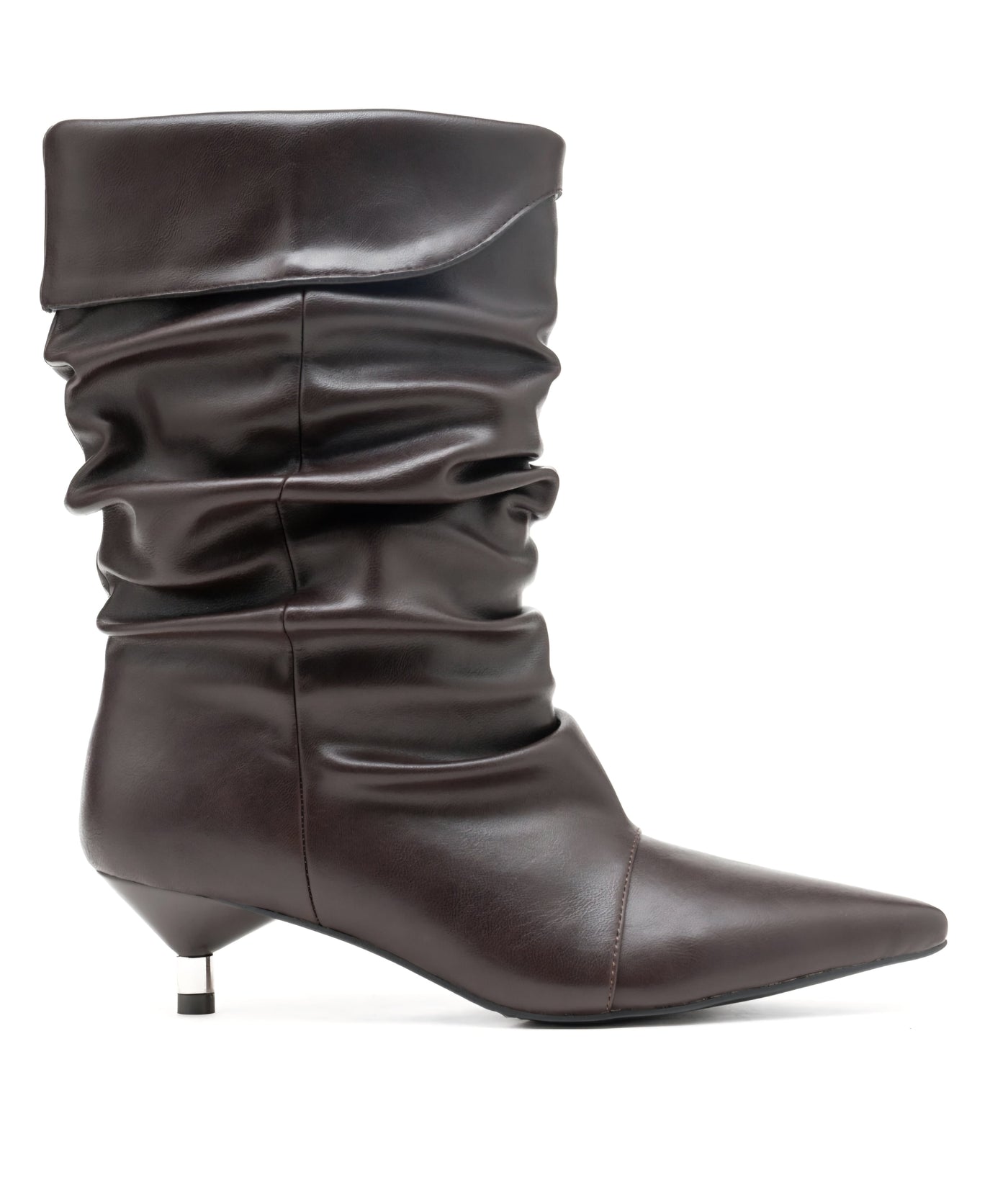 Brun plissee Stiefel aus Kunstleder - niedriger Stilettoabsatz