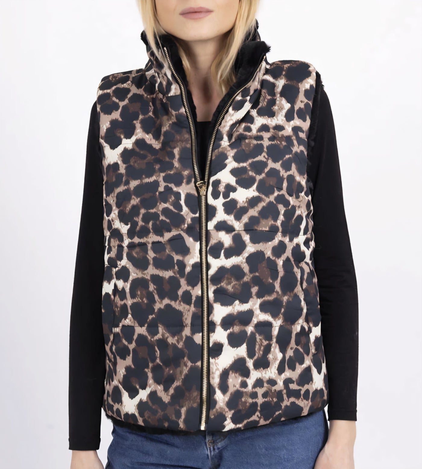 Zweiseitig leo-print Weste Schwarz