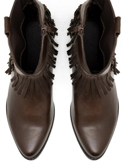 Kaffeestiefel aus Kunstleder mit Wildlederquasten