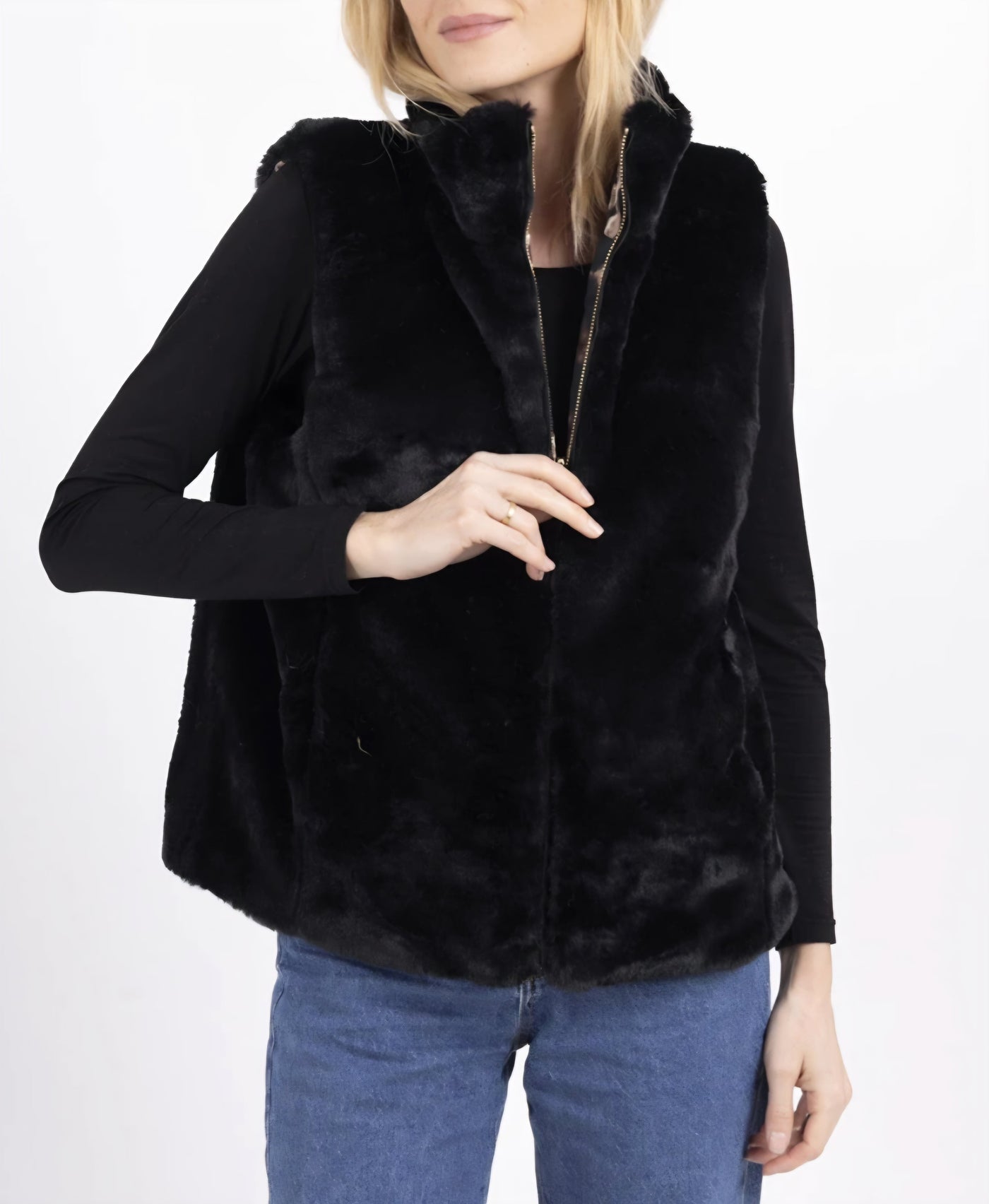 Zweiseitig leo-print Weste Schwarz