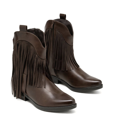 Kaffeestiefel aus Kunstleder mit Wildlederquasten