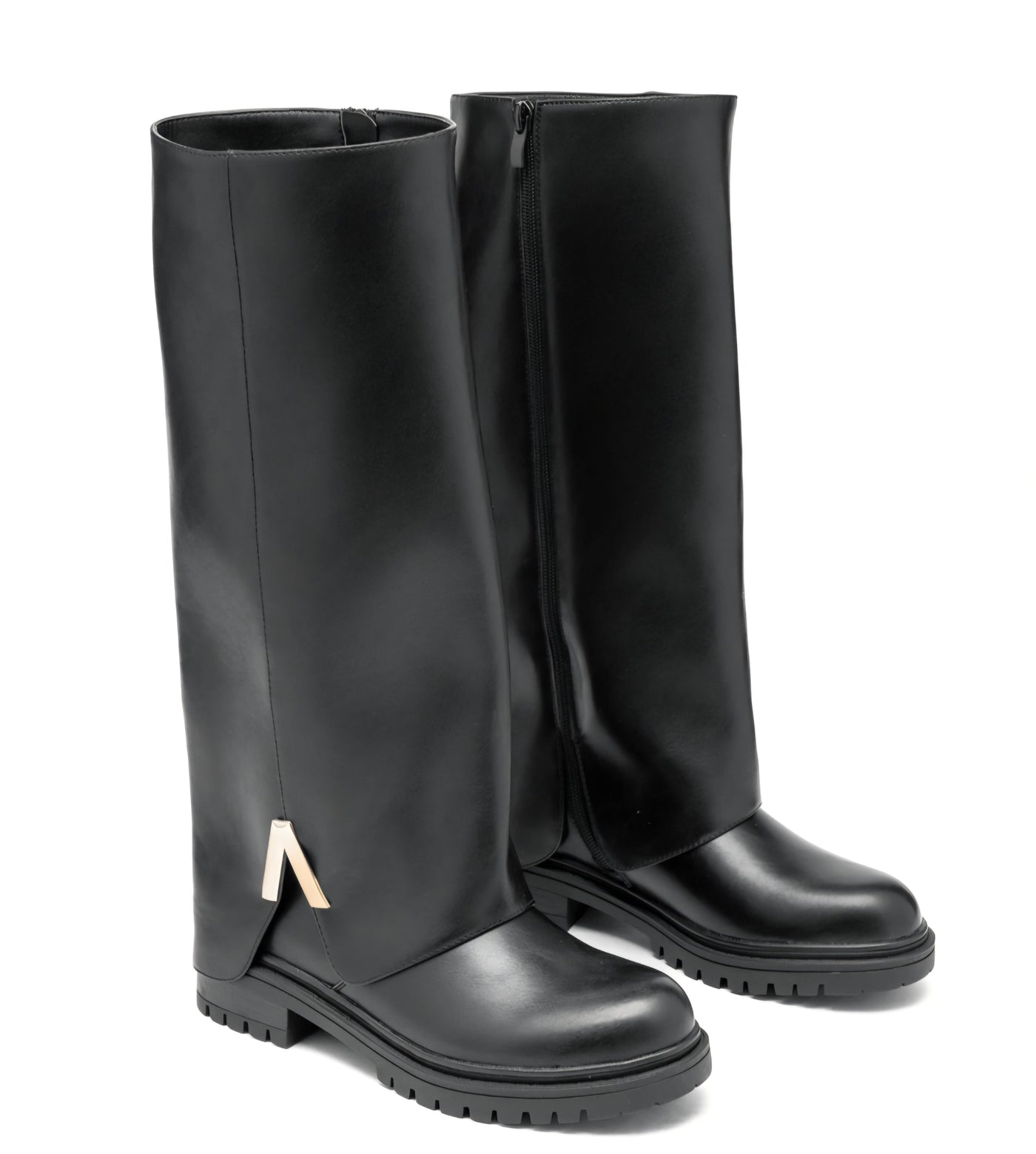 Knielange Dam-Stiefeletten aus Kunstleder Schwarz