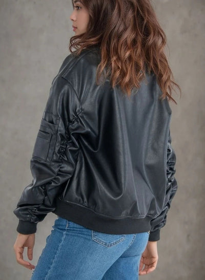 Schwarze Kunstleder-Damenjacke