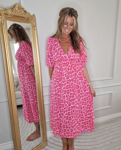 Baumwoll-Gaze-Kleid Rosa Leopard