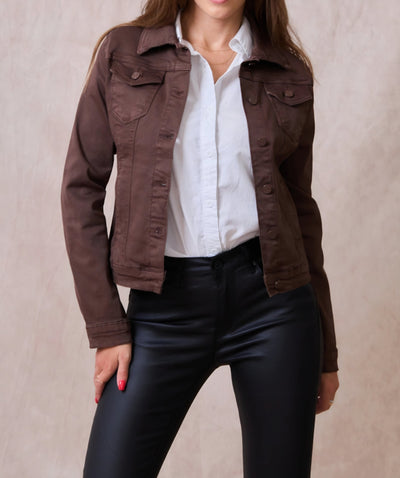 Klassische Stretch-Jeansjacke Coffee