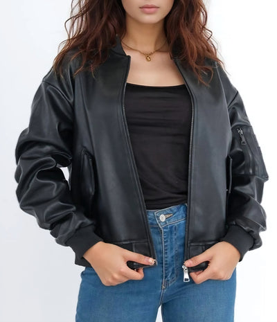 Schwarze Kunstleder-Damenjacke