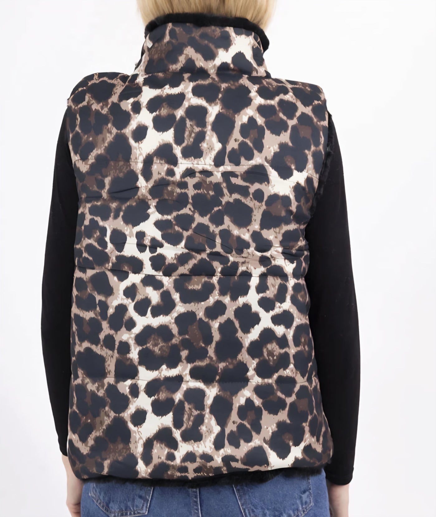 Zweiseitig leo-print Weste Schwarz
