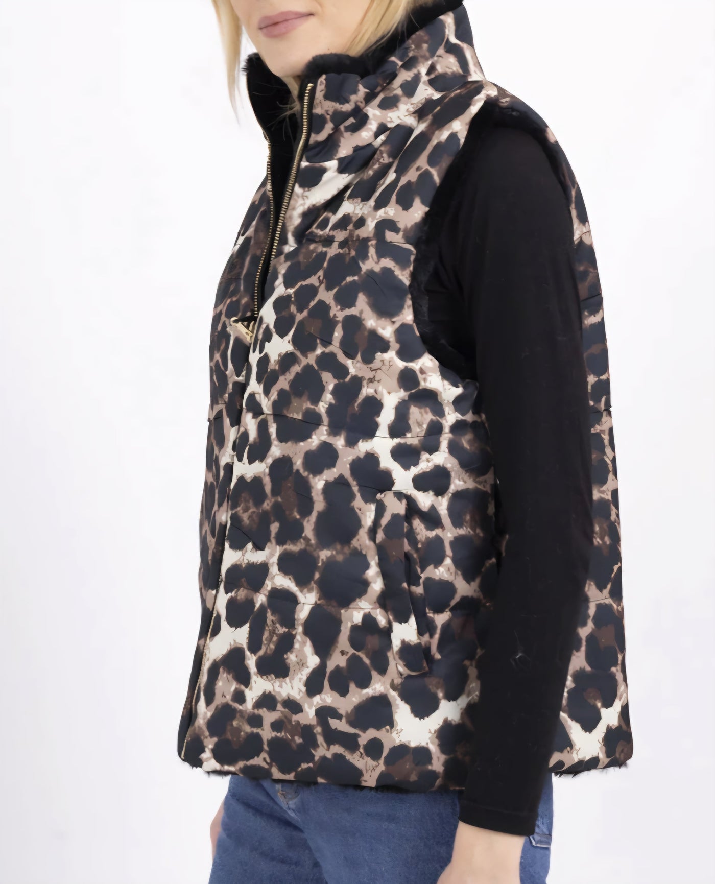 Zweiseitig leo-print Weste Schwarz