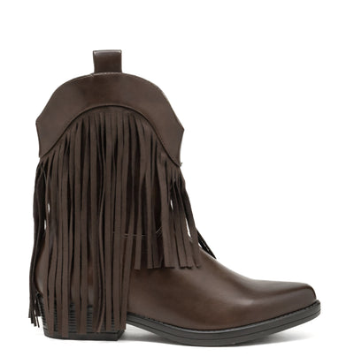 Kaffeestiefel aus Kunstleder mit Wildlederquasten