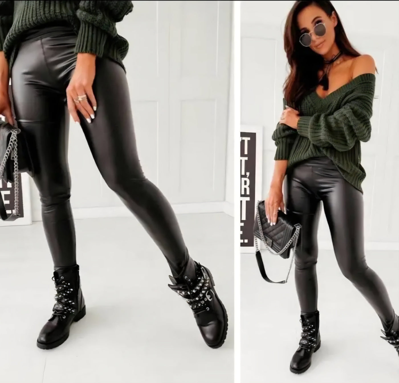 Lack-Leggings Schwarz