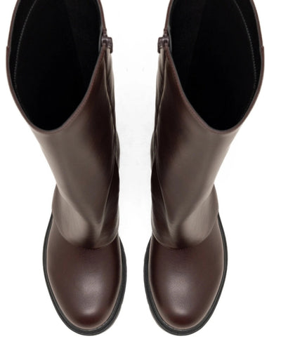 Knielange Dam-Stiefel aus Kunstleder in Kaffee