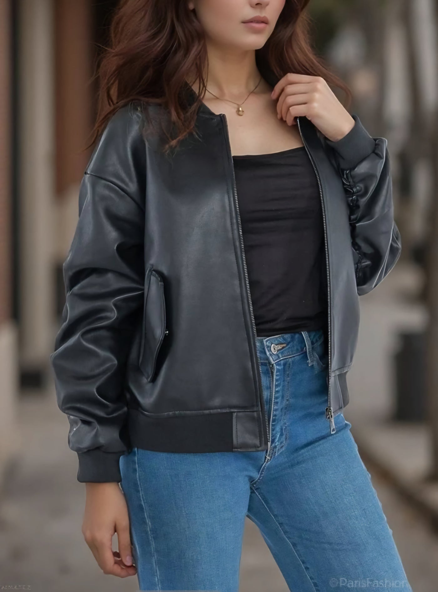 Schwarze Kunstleder-Damenjacke