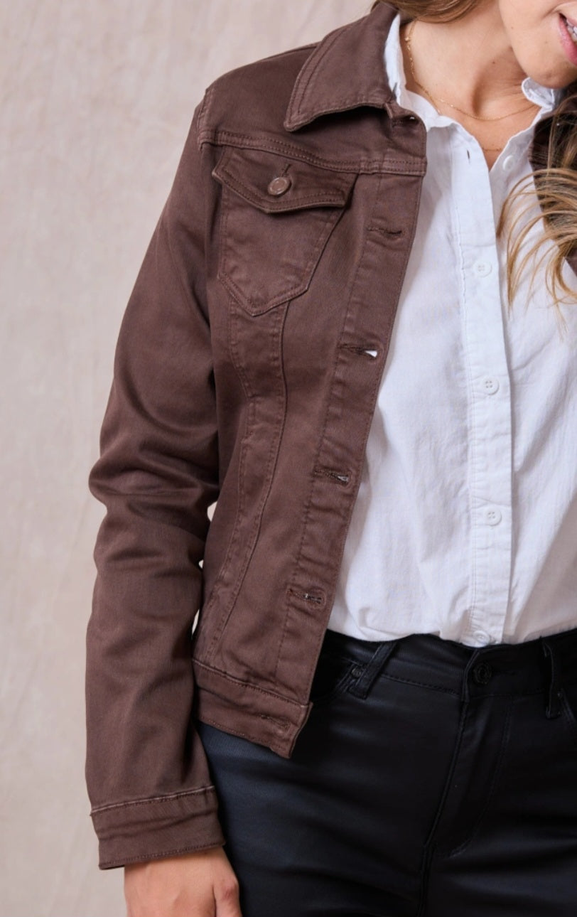 Klassische Stretch-Jeansjacke Coffee