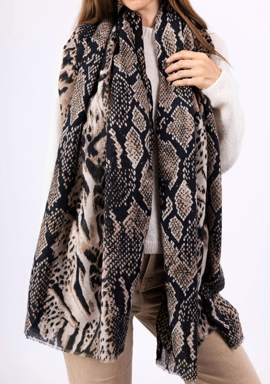 Halstuch Tier Taupe Schlangenmuster