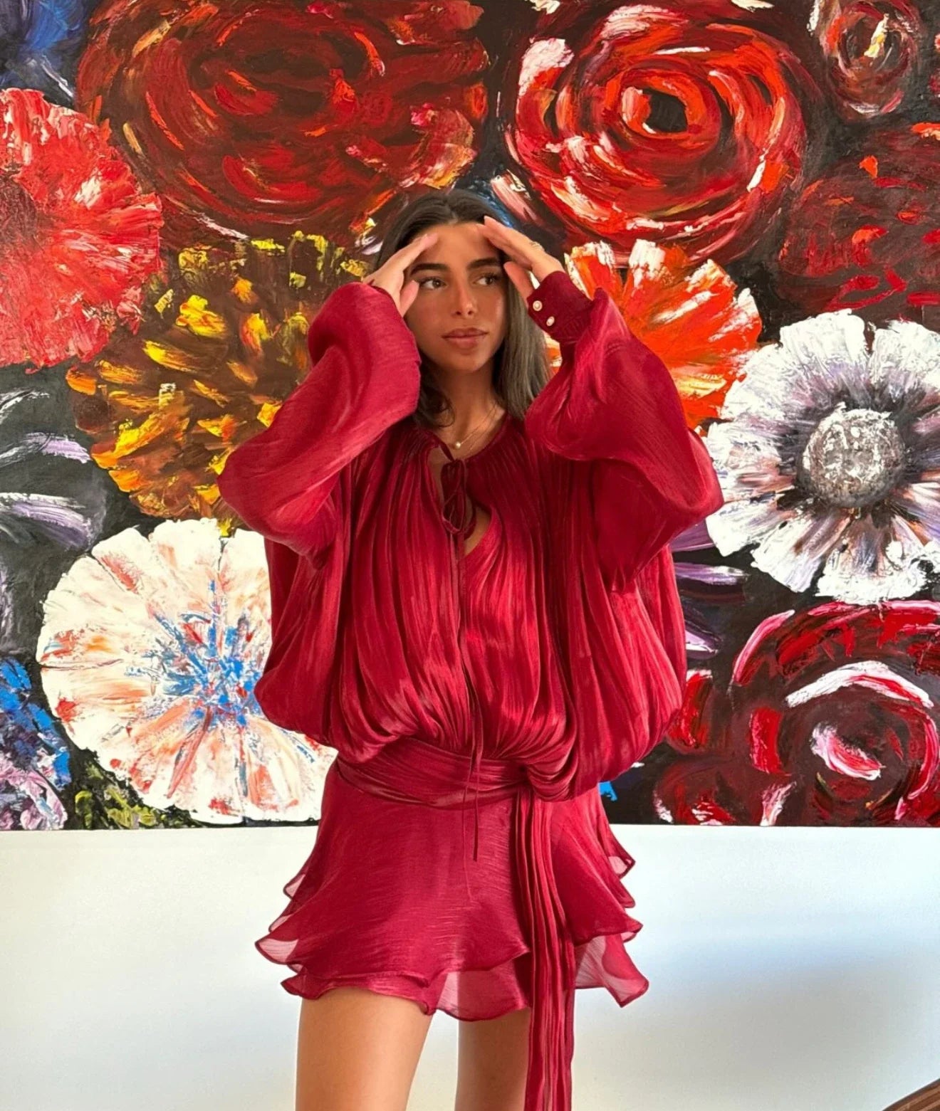 Schimmerndes Crêpe-Kleid Rot