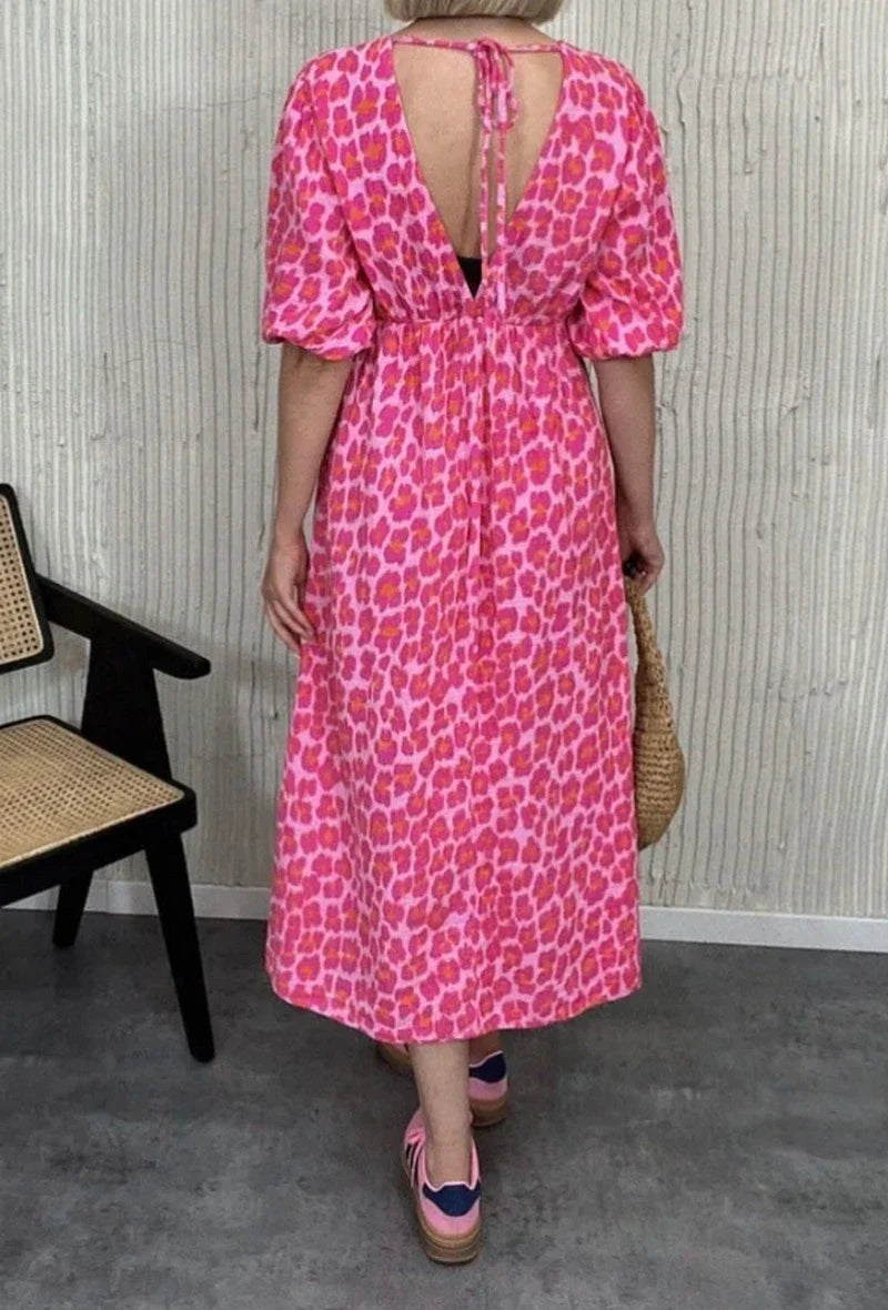 Baumwoll-Gaze-Kleid Rosa Leopard