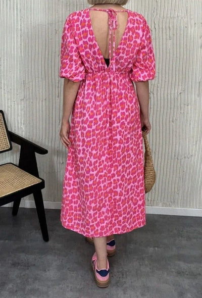 Baumwoll-Gaze-Kleid Rosa Leopard