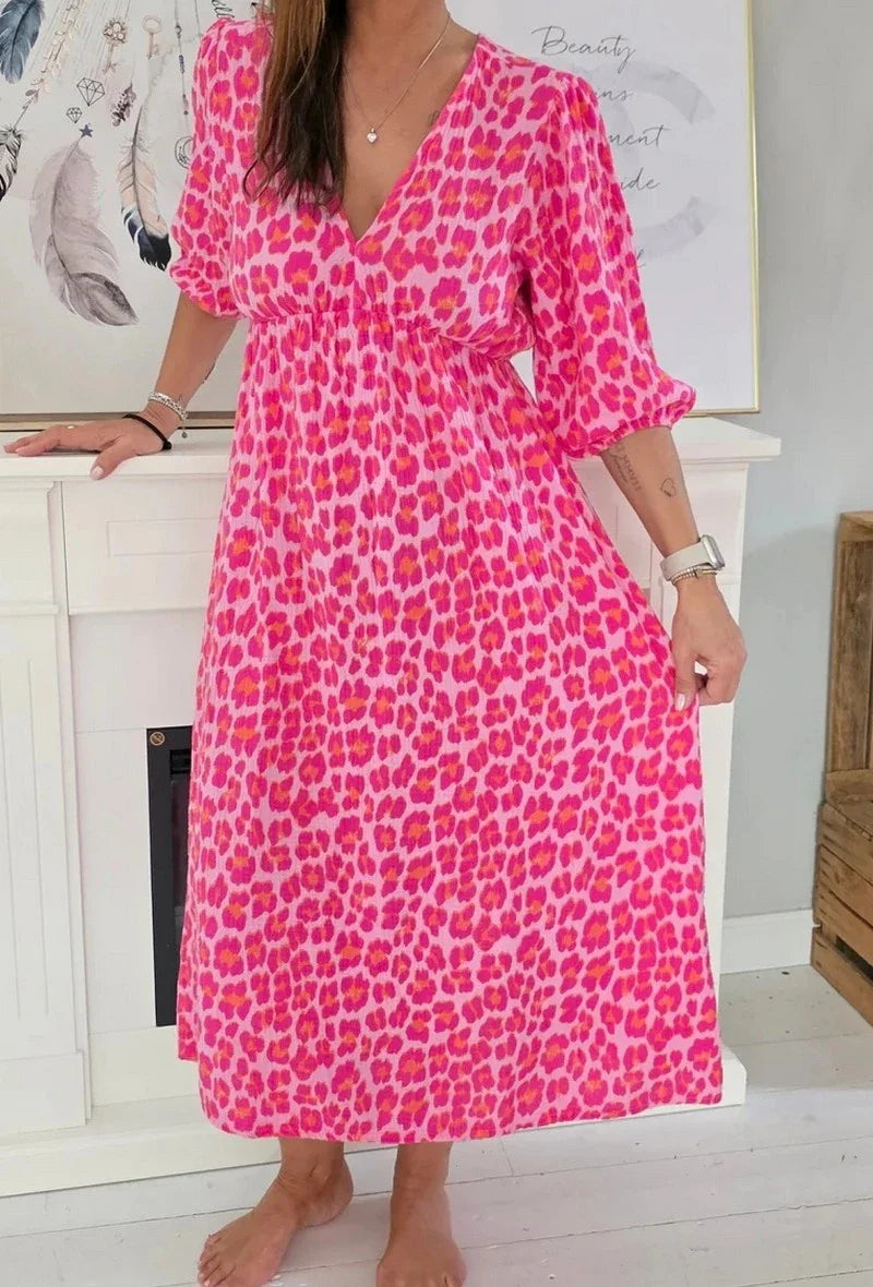 Baumwoll-Gaze-Kleid Rosa Leopard